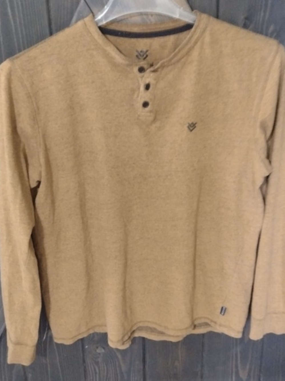 Men's Henley Sweater Long Sleeve in Camel - Veece Sz Lg
